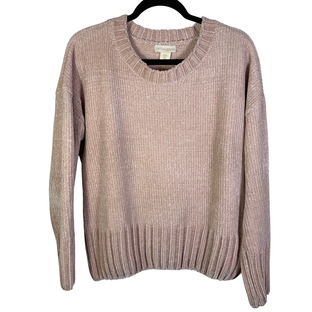 Cynthia Rowley Womens Chenille Knit Sweater Dusty Pink Crew Neck XL Relaxed Fit
